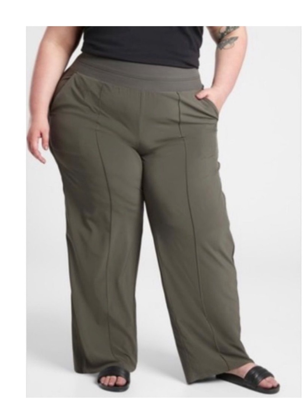 Athleta Nolita Wide Leg Pant in Olive Green Size 26